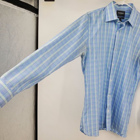 Bonobos Tailored Slim Fit Wrinkle Free Blue Plaid Button Down Shirt 16.5 - Picture 4 of 10